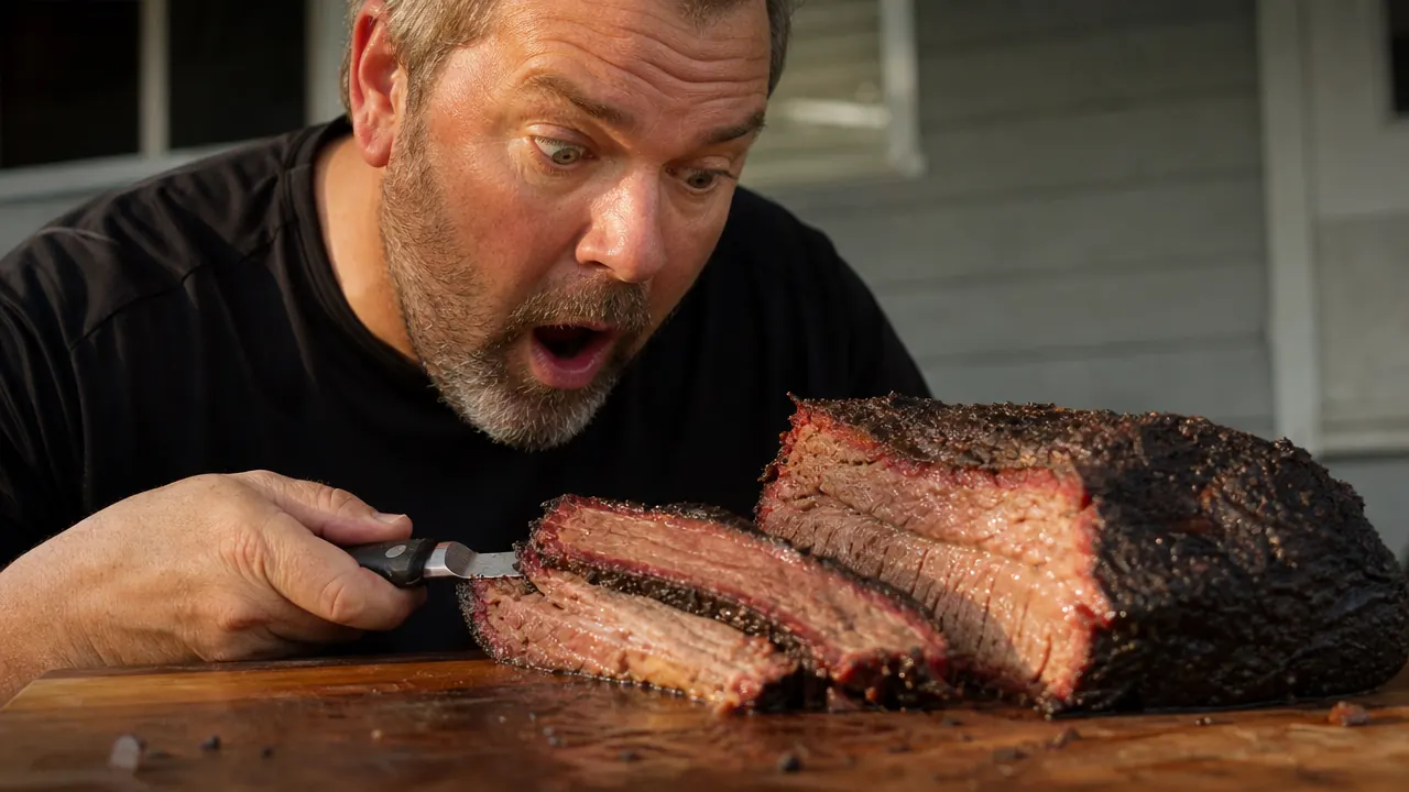 Baby back ribs resting on a pellet grill grate with a dark smoke ring visible on the cut ends, warm afternoon light